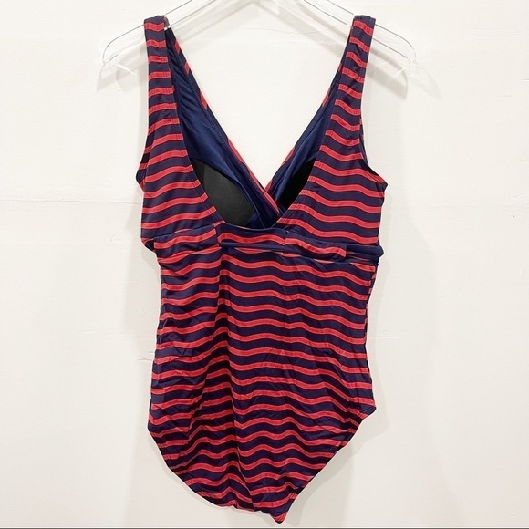 Tommy Bahama Sea Swell V-Neck Faux Wrap Swimsuit One-Piece in Air Kiss Red 14 - Picture 3 of 9